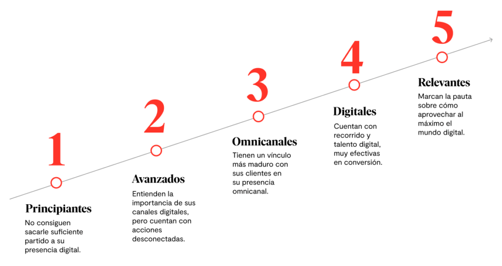 Imagen que muestra gráfico con las 5 tipologías de empresas según su nivel de madurez digital.