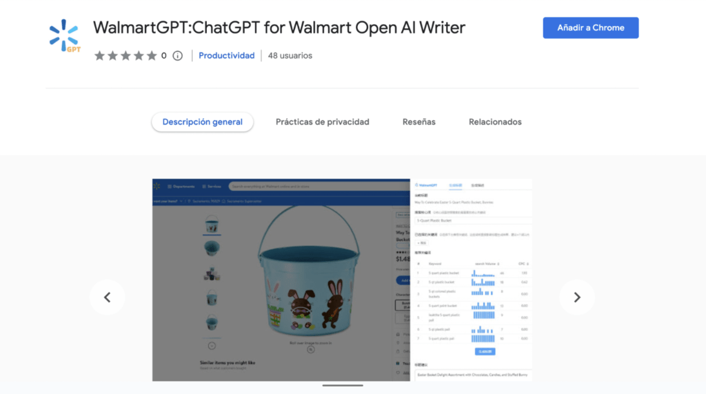 Captura de pantalla que muestra un ejemplo de WalmartGPT
