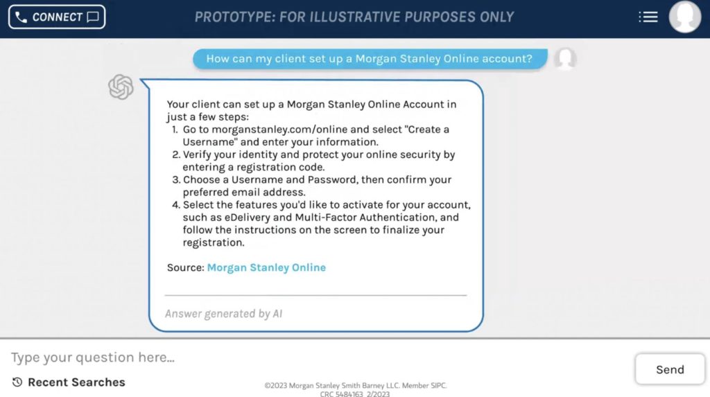 Captura de pantalla que muestra el ejemplo de Morgan Stanley con uso ChatGPT