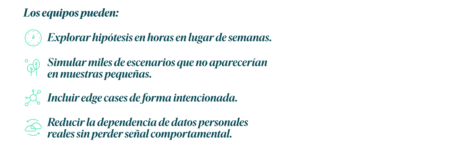 Usuarios sintéticos y decisiones complejas